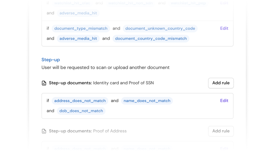 New rules engine step ups: Proof-of-SSN and Proof-of-Address